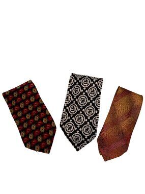 Mens Ties Geoffrey Beene 2 No Name Lot of 3 Black Red & Gold Geometric Prints